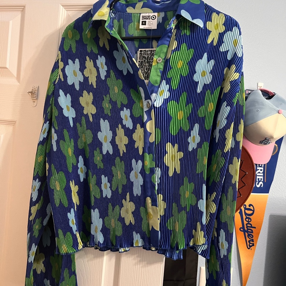 Floral Button Down Shirt - Blue and Green